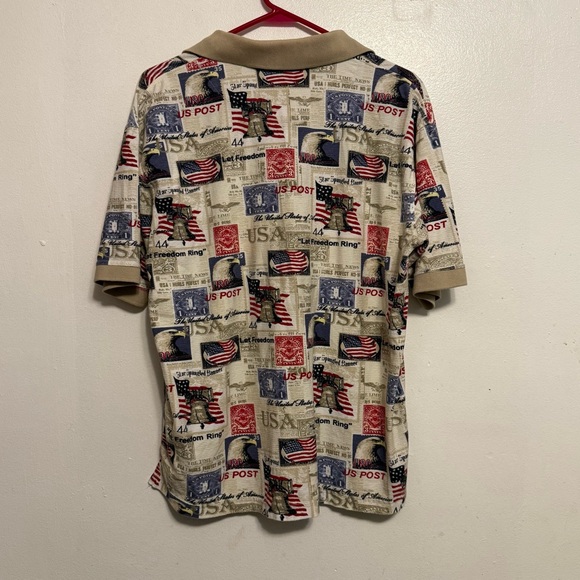 Patriotic Print Men's Polo Shirt Size Medium American Summer Collared - Picture 3 of 11